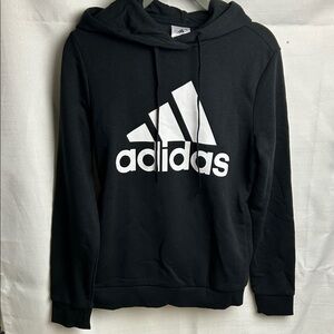Adidas black hoodie white adidas logo NWT Size S drawstring hoodie front pockets